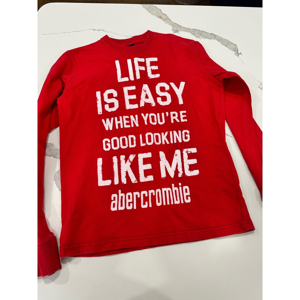 Abercrombie Kids Red Graphic Long Sleeve T Shirt XL Life is Easy Good Looking